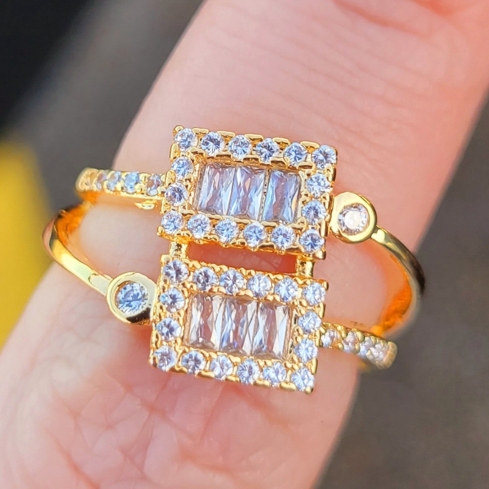 Modern Rectangle Diamond Gold Ring Size 6